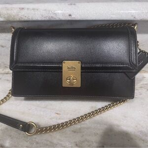 Coach Hutton Black Crossbody Bag with Gold Accents